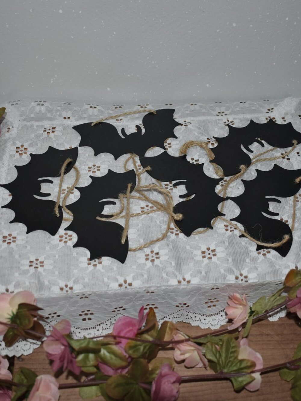 Rustic Cottage Farmhouse Black Metal Bats Jute Rope Garland Fall Halloween Decor